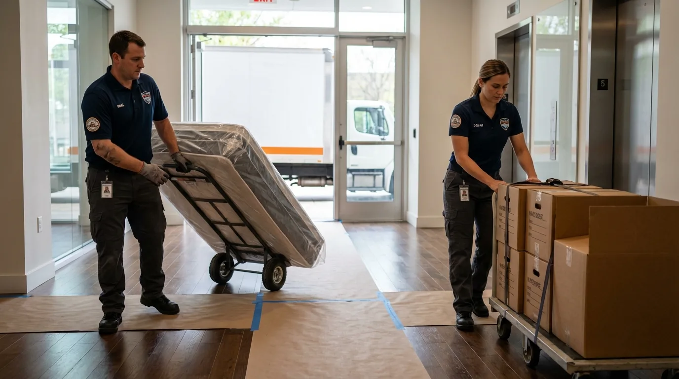 Professional apartment movers loading elevator in Parkston, SD