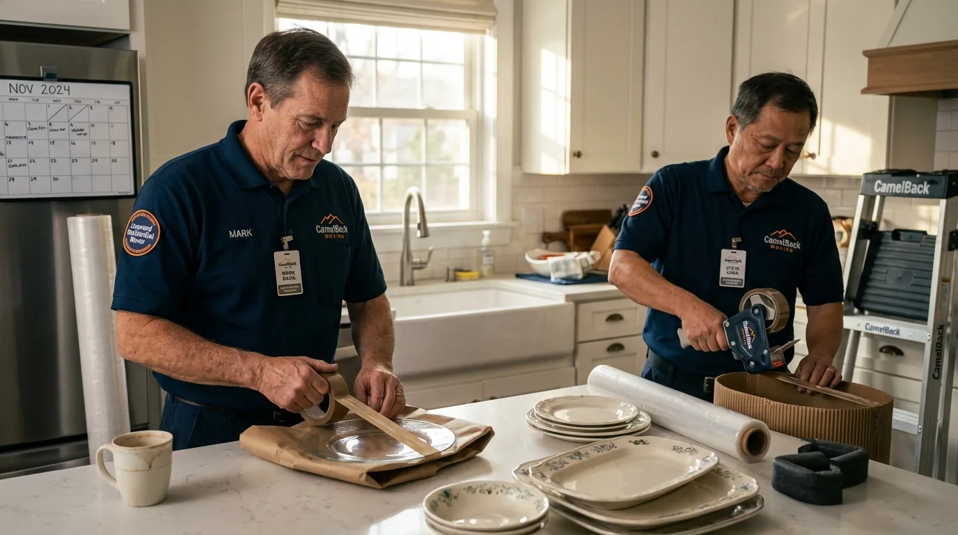 Professional crew packing kitchen dishware in Parkston, SD